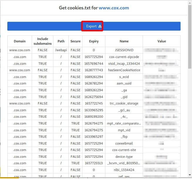 Export cookies in your Chrome browser